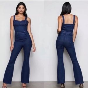 Good American Cupped Flare Denim Playsuit